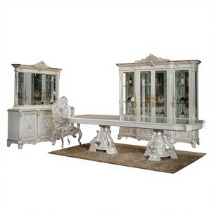 Juego de Muebles de Comedor de Lujo Completo de Estilo Europeo, Mesa de Comedor Rectangular Extensible de Madera Maciza de Abedul <span class=keywords><strong>con</strong></span> Sillas de Tela y Cuero - Product Image 1