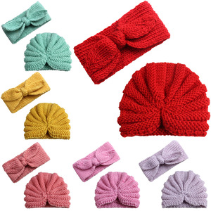 Cálidos gorros de invierno con nudo de ganchillo para bebé, gorro de punto para niña pequeña, <span class=keywords><strong>turbante</strong></span> de punto con diadema - Product Image 2