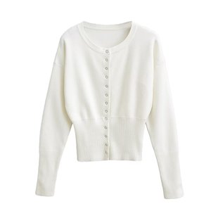 Chique Y2K slim fit gebreide crop top dames streetwear sexy ronde kraag lange mouw <span class=keywords><strong>blouse</strong></span> met knopen trendy herfstoutfits - Product Image 5