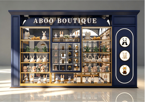 Kiosco Minorista Personalizado para Centro Comercial, Exhibidor de Juguetes de Peluche, Mostrador de Isla de Lujo Francés, Mueble de Tienda de MDF, Vidrio y Metal Dorado - Product Image 4