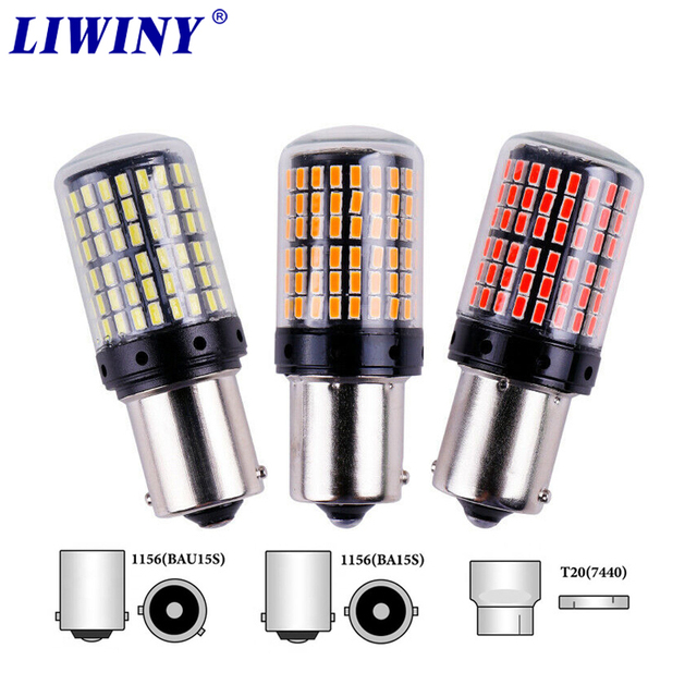 Liwiny Car Led T20 7440 Ba15s Canbus No Error Super Bright 144 Led Auto Brake Lights Car Backup Reverse Lamps Turn Signals Bulb