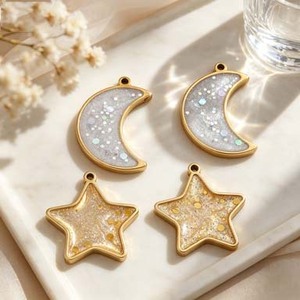 <span class=keywords><strong>Dina</strong></span> - Dijes Versátiles de Acero Inoxidable con Baño de Oro de 18K, Diseño de Estrella y Luna, Regalo de Boda, Accesorios de Joyería Personalizados al por Mayor - Product Image 4