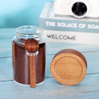 Pot en verre pour le stockage du café avec couvercles en bois d'acacia et cuillère, contenants en verre pour les amateurs de café, grains entiers, café moulu, sucre, bar à café