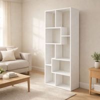 Étagère de bibliothèque et bibliothèque commerciale moderne en MDF durable à 5 niveaux, blanche, non pliable, pour chambre à coucher et salon