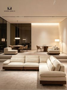 Sofá Seccional Moderno en Forma de L, Tapizado en Tela, con Base de Madera, Diseño Minimalista para Sala de Estar - Product Image 2