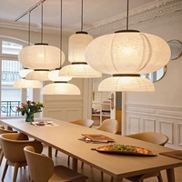 Lustre en papier de riz de style Wabi-Sabi japonais, lanterne design, lampe à hauteur réglable, LED blanche pour table à manger artistique