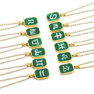 MECYLIFE-Collier Zodiaque Malachite avec Pendentif Zodiaque en Zircon, Bijoux en Or 18K, Collier <span class=keywords><strong>Horoscope</strong></span> en Acier Inoxydable pour Femmes - Product Image 2