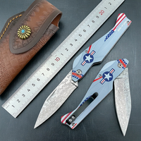 Couteau de poche pliant en acier Damas en forme d'avion, manche en alliage d'aluminium usiné CNC, outil de camping extérieur DIY OEM EDC