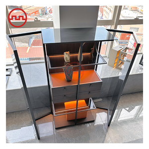 Direct Manufacturer's <strong>Black</strong> Aluminum Alloy Frame Glass Storage Display <strong>Cabinet</strong> Double-Door Airplane Home Furniture <strong>Living</strong> <strong>Room</strong> - Product Image 2