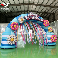 Arche gonflable géante de 8 m avec guirlandes colorées, entrée fleurie pour fêtes et événements, ventilateur intégré, imperméable et durable