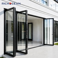 Portes pliantes en aluminium résistantes aux ouragans RICHOCEAN Florida, minimalistes, résistantes aux intempéries, triple vitrage, porte pliante à double battant