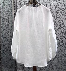 100%Linen <strong>Tops</strong> 2026 Spring Summer Designer Fashion <strong>Women</strong> Beading Embroidery Deco Long Sleeve Elegant Loose White <strong>Yellow</strong> Blouses - Product Image 2