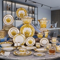 Service de Table en Céramique Style Européen 58 Pièces, Porcelaine Osseuse Émaillée, Collection Mystère Océanique, Vente Directe Usine