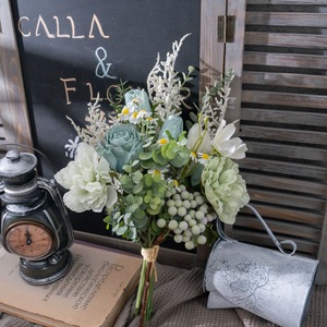 CallaFloral Ramo de Flores Artificiales para Decoración de Bodas, Rosa Verde Blanco Mixto, Tela Plástica Tejida CF01460 - Product Image 1