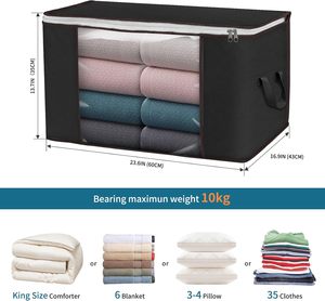 6 Pack Large 90L Gray Foldable Closet Organizers Premium Fabric Storage <strong>Bags</strong> Reinforced Handle for Clothing <strong>Bed</strong> Sheets Pillows - Product Image 6