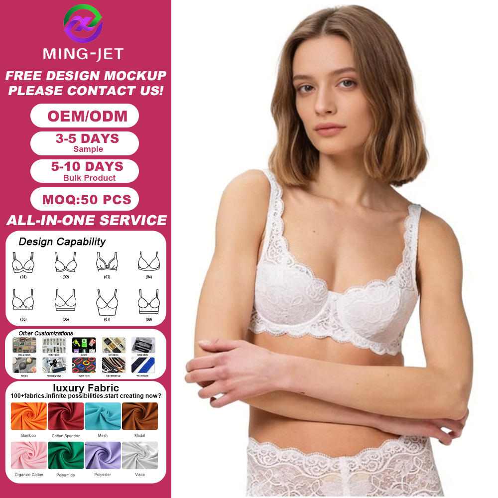 Women's Custom Woven Thin Nylon Lace Wire Free Adjusted Straps Solid Corset Comfortable Sexy Sport Bra Underwear