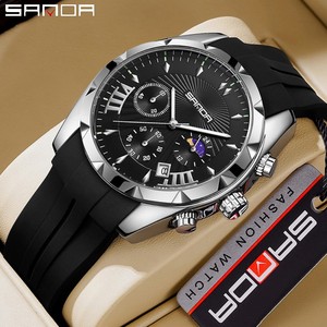 นาฬิกาควอตซ์ผู้ชาย Sanda 9014 รุ่นธุรกิจขนาดเล็ก สามเข็ม สายซิลิโคนและเหล็ก แฟชั่น กันน้ำ โครโนกราฟ เรืองแสง - Product Image 2