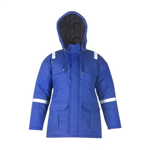 Custom blue color EN11611 flame retardant winter jacket with 100% cotton FR fabric