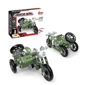 hot sale Metal Building Blocks Three Wheeled Motorcycle DIY toy for kids 139Pcs