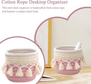 Cesta Tejida de Yute y Algodón Natural, Cesta Pequeña de Macramé con Borlas, Contenedor de Almacenamiento para Cosméticos, Productos para el Cuidado de la Piel, Organización de Escritorio - Product Image 5