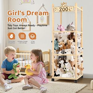 Organisateur de rangement Porte-animaux en peluche Zoo en bois pour enfants Cage de rangement de jouets mignons avec bande élastique Organisateurs de rangement extra larges - Product Image 4