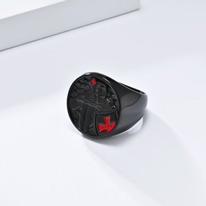 Templar Shield Crusader <b>Ring</b> For Men Steel Black Cross Design Gift Jewelry - Product Image 4