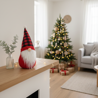 OEM ODM Gnomo Navideño con Gorro a Cuadros, Muñeco de Peluche Rústico Rojo y Negro, Adorno Decorativo para las Fiestas
