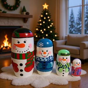 YD TOYS Poupée Matryoshka russe en bois, bonhomme de neige de Noël à cinq couches, directement du fabricant, <span class=keywords><strong>personnalisable</strong></span> - Product Image 1