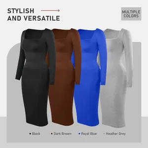 Vente en gros 2023 robe moulante en tricot élastique robe moulante mi-longue à manches longues intégrée Shapewear robe femme