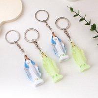 Porte-clés en résine bicolore, statue lumineuse de la Vierge Marie, cadeau religieux catholique pour baptême