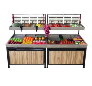 Expositores de frutas y verduras duraderos de hierro y madera para supermercados - Product Image 6