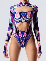 Combinaison de cosplay sexy pour femme King Mcgreen Star, col halter, multicolores, effet magma, découpes artistiques, maillot de bain à fente haute