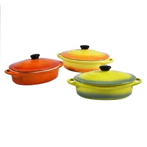 Cute gradient color oval shape au gratin dish non-stick ceramic baking dish with lid