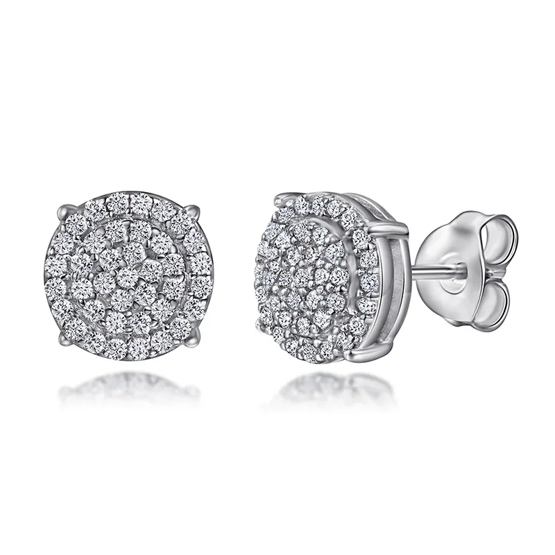 Popularity 925 Sterling Silver Jewelry Shiny Four Prong Setting Disc Shape Multi 3A Zircon Inlays Ear Studs