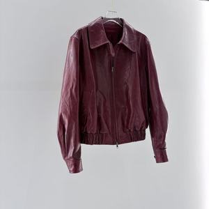<strong>Ladies</strong> Import Sheepskin Leather Coat <strong>Waxed</strong> Texture Regular Length Windproof Zipper Outerwear Casual for Everyday Commuting - Product Image 5