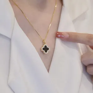 DQ0253N горячая Распродажа s925 стерлингового серебра бриллиантовое четырехлистное ожерелье клевер женское циркон ожерелье четырехлистный клевер