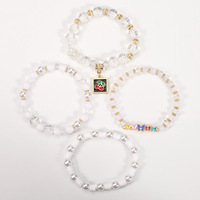 Ensemble de bracelets perlés en alliage de zinc avec strass en cristal, style bohème, imitation perle, breloques cerise et papillon, pour femme