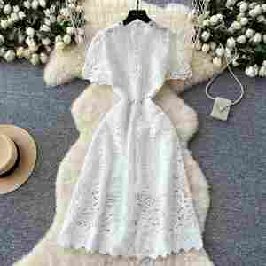 Vestido Midi Casual de Verano 2025 para Mujer, Estilo Túnica Romana, Ajustado, con Encaje y Aberturas - Product Image 3