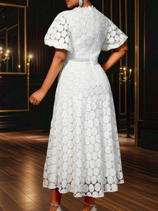 Vestidos Casuales de Verano AM050348 con Mangas Abullonadas, <span class=keywords><strong>L</strong></span>ínea <span class=keywords><strong>A</strong></span>, Talla Grande, Maxi, Encaje Blanco para Mujer - Product Image 6