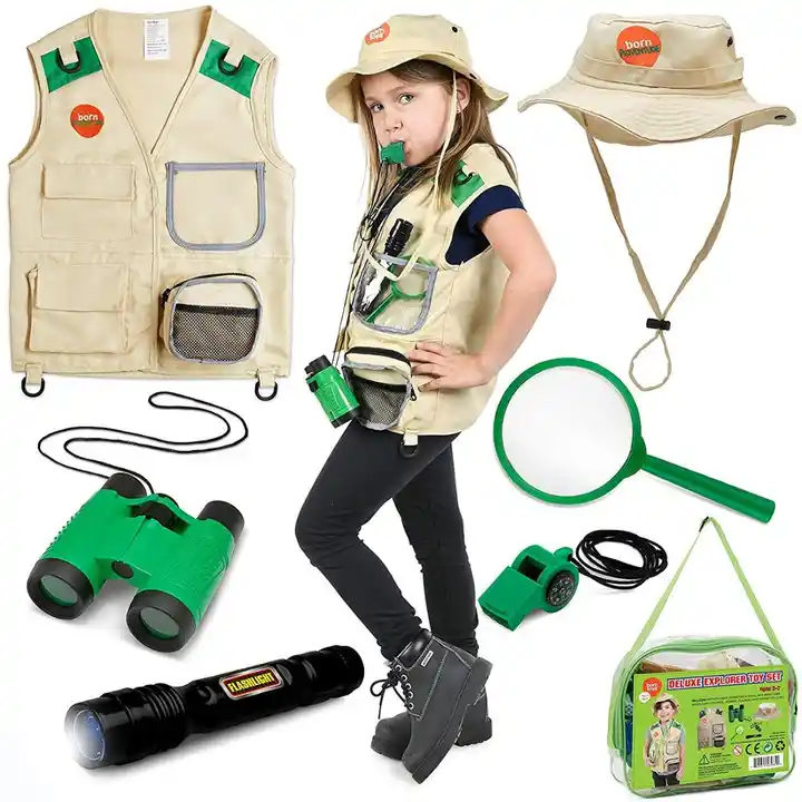 chaleco de safari de patio trasero y traje con kit de explorador
