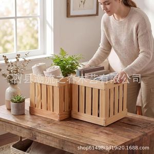 Cesta de almacenamiento cuadrada de madera maciza, caja de almacenamiento portátil para artículos domésticos, cesta de almacenamiento de frutas y verduras para cocina - Product Image 1