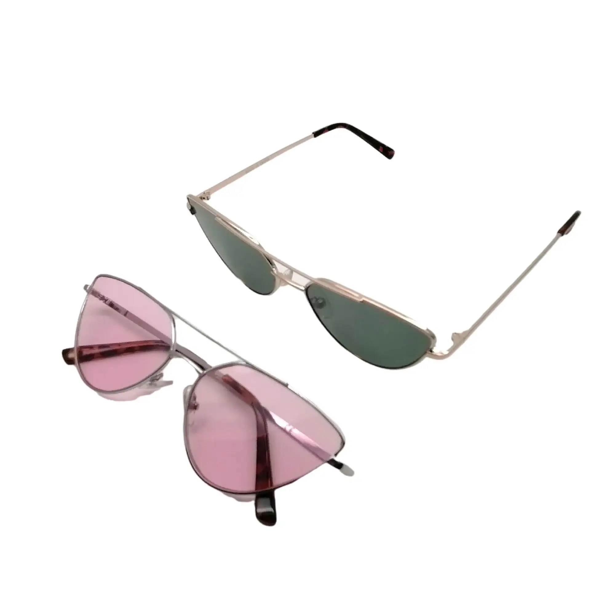 Factory Hot Sale Cat Eye Retro Sunglasses Designer Rose Gold Mirror Sunglasses Ladies Metal Reflective Plane Mirror