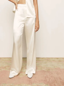 Abbigliamento di marca di lusso in raso lucido in seta 2 pezzi Set pigiama da donna canotte da notte da donna con gamba <span class=keywords><strong>larga</strong></span> Set di pantaloni lunghi larghi - Product Image 6