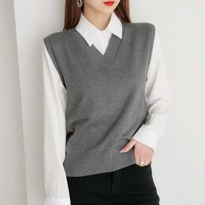 New v-cổ Áo len vest mùa xuân và mùa thu cao đẳng Phong Cách Phụ Nữ Áo Ghi Lê Văn học ngắn lỏng vest của phụ nữ dệt kim <span class=keywords><strong>Tops</strong></span> - Product Image 3