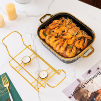 Réchaud de Buffet Rectangulaire Ovale pour Mariage, Fêtes, et Événements – Plat de Cuisson en Céramique avec Support, Maintien au Chaud des Aliments