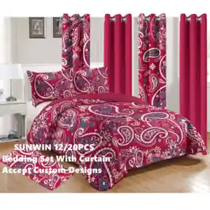 Floral microfiber 3d printed bedspreads customized printing cubrecamas bedding set with matching curtain