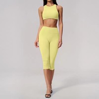Ensemble de sport pour femme : Soutien-gorge de sport à col montant et bretelles halter, Legging capri taille haute, respirant, couleur unie, pour yoga et gym