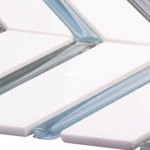 Mosaïque de carreaux en marbre <span class=keywords><strong>bleu</strong></span> gris, blanc, <span class=keywords><strong>chevron</strong></span>, en forme d'épi de poisson pour la décoration murale intérieure - Product Image 4