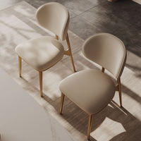 Chaise de salle à manger d'hôtel de luxe léger, dossier en cuir PU véritable, acier inoxydable haut de gamme, design moderne simple et écologique, petite taille