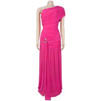 STOCK 4Colors Plain Women's Dress One Shoulder Mesh Maxi Dress Plus Size Casual Robe S-XXL